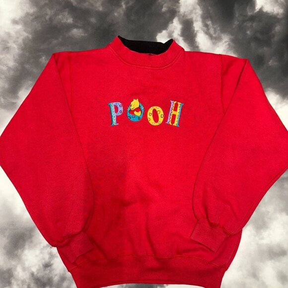 Vintage Disney Winnie The Pooh Mens Red Embroidered Crew Neck Sweatshirt Size M - Picture 1 of 9